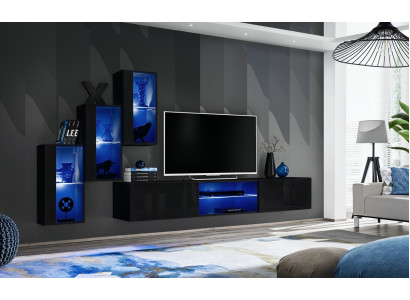 Luxury 3x wall cabinet Furniture Furnishings Living room furniture Black Wall Shelves
