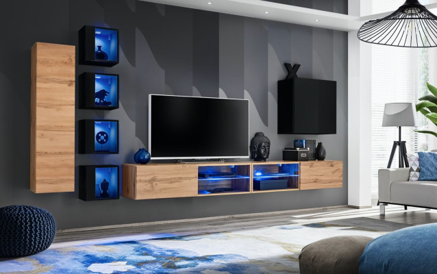 Complete Designer Modern Wall unit Wall Shelves TV Lowboard Wooden Furniture Wall Cabinet