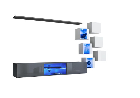 Luxury Designer Wall unit Furniture Gray Wall Shelf Closet Furnishings Suite