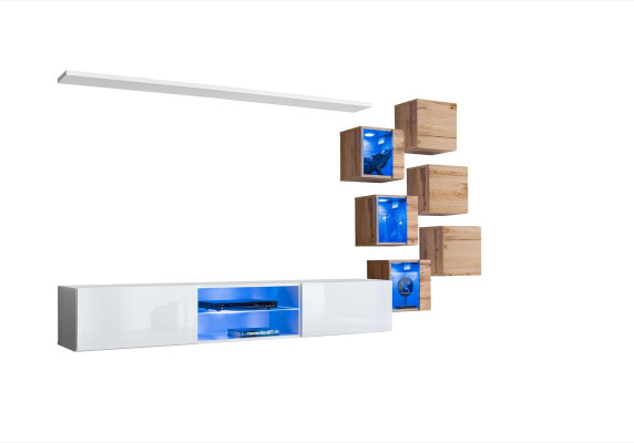 new Complete Set 8-piece wall cabinet luxury sideboard TV lowboard wall shelves
