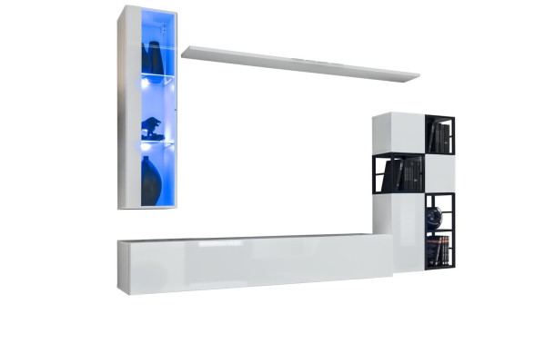 Hanging Display case White Wall unit Designer TV Stand Complete 9-piece wooden furniture shelves