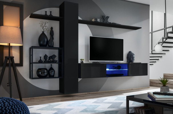 Wall unit Black Wall Shelves Living room furniture Furnishings Luxury Set 5pcs