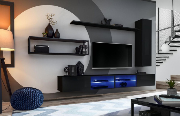 Wall unit Black Living room furniture Wall cabinet Wall Shelves Luxury Set new