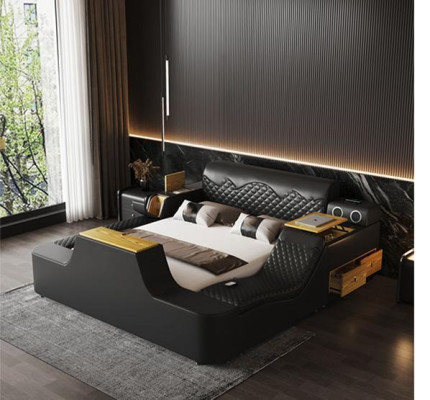 Double Luxury Leather Bed Massage Upholstery Beds Modern Hotel bluetooth
