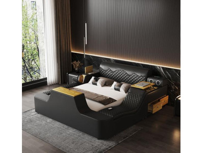 Double Luxury Leather Bed Massage Upholstery Beds Modern Hotel bluetooth