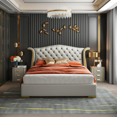 Luxury Bed Leather Beds 180x200 Bedroom Lounger Shelves Chesterfield