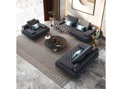 Living room Set 3pcs Black Living room Sofa set 3 + 2+ 1 Seater new Wood