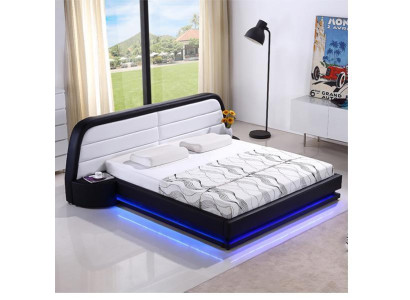Modern Wooden bed bed frame Bed frame e with Slatted frame Double bed LED 269cm