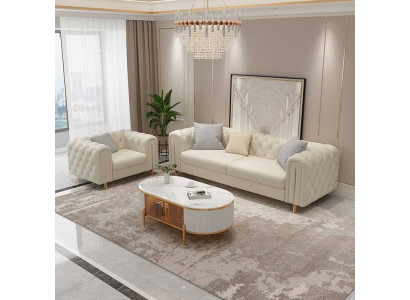 Set 2 pcs Living room Sofa set Three-seater Sofa Modern Armchair Leather