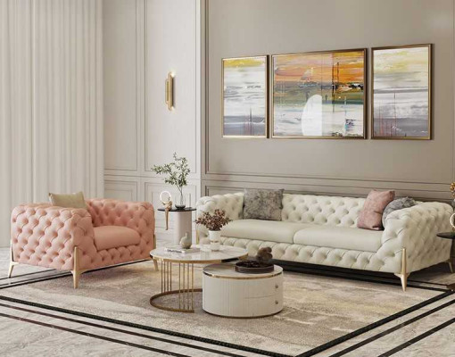 Living room Set Design Chesterfield Sofa set Leather Seat Upholstery 2pcs