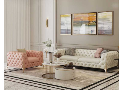 Living room Set Design Chesterfield Sofa set Leather Seat Upholstery 2pcs