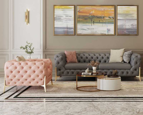 Living room Set Design Chesterfield Sofa set Leather Seat Upholstery 2pcs