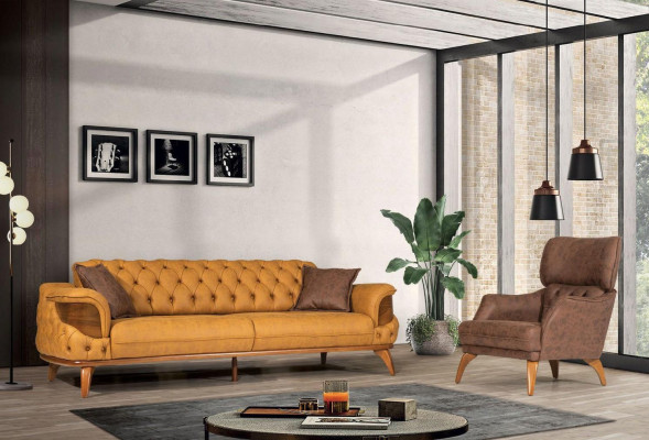 Chesterfield Seating group luxury sofa set three-seater armchair 3-piece