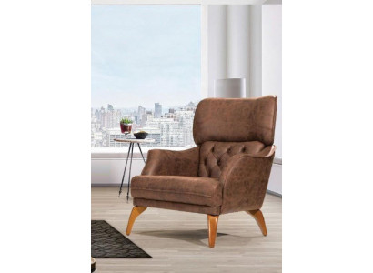 Luxury Armchair Wing Chair Leather Brown Living room Polyester Single Seater