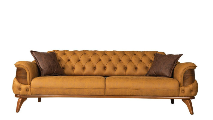 Modern Chesterfield couch set three-seater luxury sofas armchair yellow 2-piece