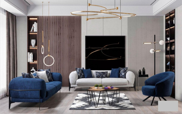 Blue he Three Seater Luxury Couch Modern Sofas Living room furniture stainless steel