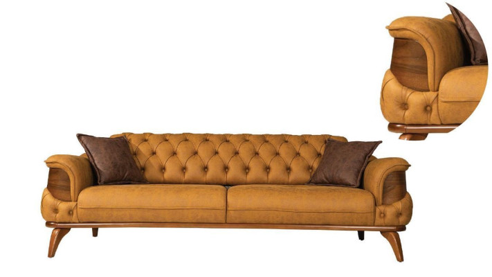 Three Seater Sofa Modern Seater Chesterfield Leather Yellow Design Living room