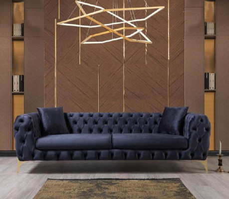 Chesterfield three-seater stainless steel feet luxury sofa blue designer furniture new