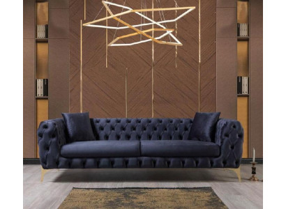 Chesterfield three-seater stainless steel feet luxury sofa blue designer furniture new