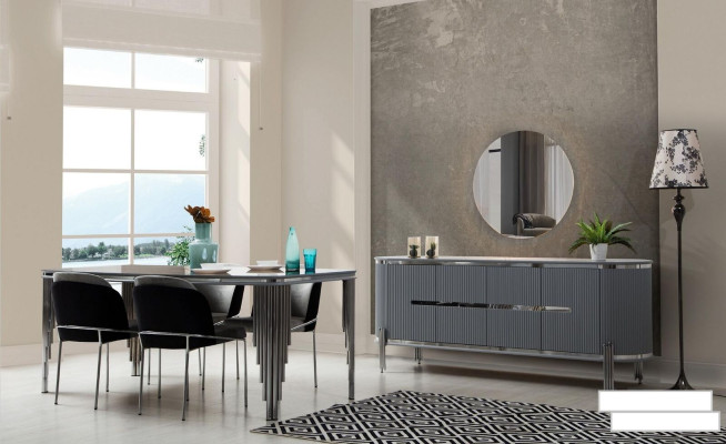 Gray Dining room Table Luxury Dining set Dining table Chairs Sideboard 6pcs