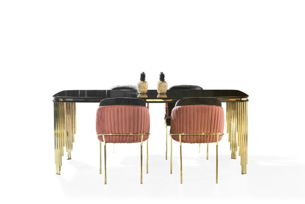 Dining room Black Gold Dining Set Furniture Dinette Chairs Sideboard 6pcs