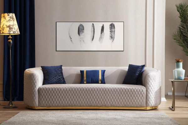 Beige three-seater stainless steel furniture luxury couch sofas design living room furniture