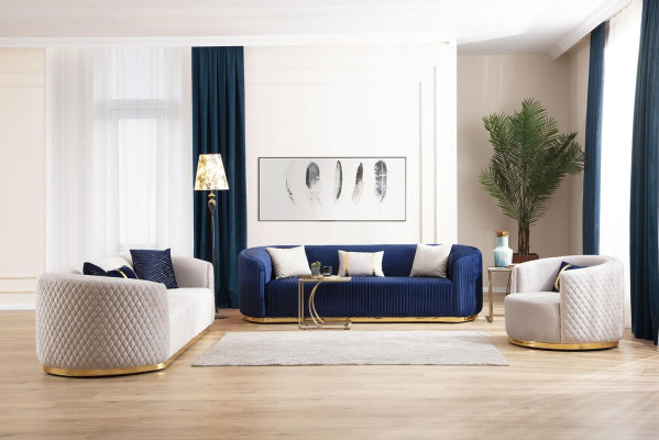 Beige three-seater stainless steel furniture luxury couch sofas design living room furniture