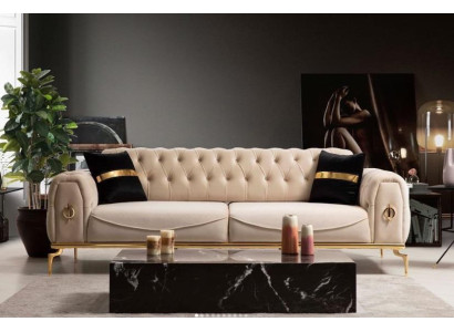 Modern Chesterfield sofa three-seater fabric furniture stainless steel furniture couch