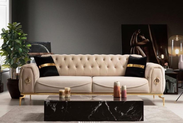 Chesterfield stainless steel furniture luxury sofa set three seater seating group