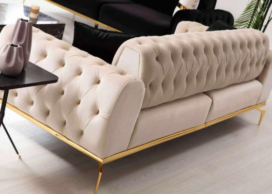 Chesterfield stainless steel furniture luxury sofa set three seater seating group
