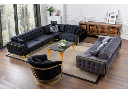 Designer 3-piece Living room set Corner sofa L-shape + 3 + 1 Seater Luxury Corner sofa
