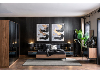 Bedroom Set Furniture Complete Set Black Bed Wardrobe Bedside tables 8pcs