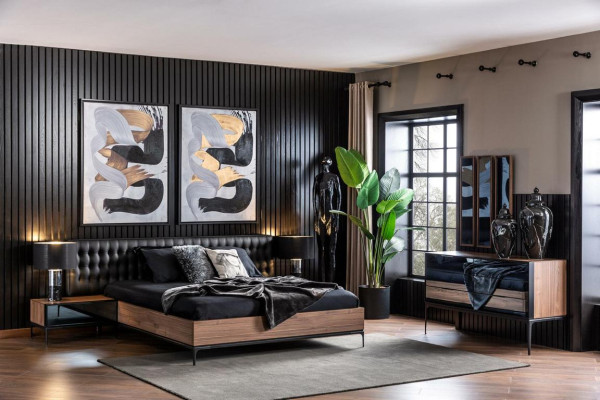 Bedroom Set Furniture Complete Set Black Bed Wardrobe Bedside tables 8pcs