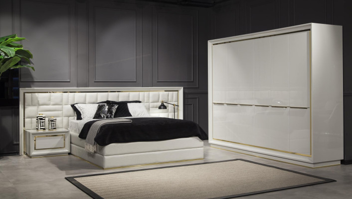Bedroom Furniture Bed Bedside tables White Gold Beds Complete 4pcs