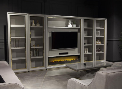 Solid designer wall cabinet for the living room in elegant white