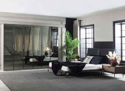 Glass Wardrobe Bedroom Bed Bedside tables 4pcs. Complete set