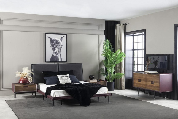 Loft Bedroom Gray Bed Wardrobe Bedside tables Chest of drawers 5 pcs. set