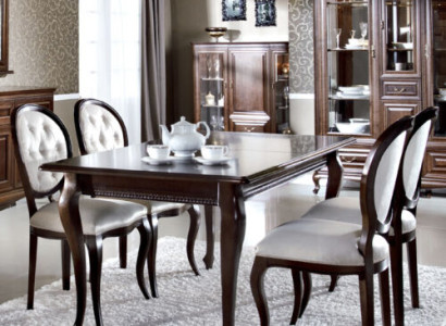 Dark Brown Wood Dining table Classic Leather Chesterfield Chairs Designer 5pcs. set