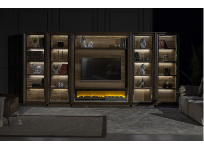 Luxury wall units 448cm Wardrobe Wall Wall unit with fireplace Living room Wood