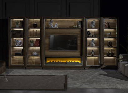 Luxury wall units 448cm Wardrobe Wall Wall unit with fireplace Living room Wood