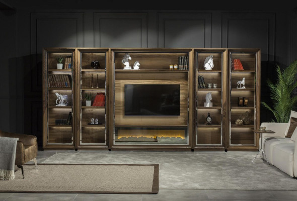 Luxury wall units 448cm Wardrobe Wall Wall unit with fireplace Living room Wood