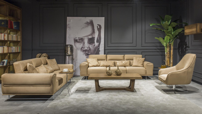 Luxury sofa set cream sofa couch 3+3+1 + coffee table 4 pieces. Couch set
