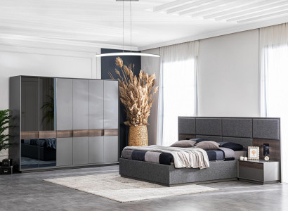 Bed 2x Bedside table Wardrobe 4-piece set Bedroom luxury new