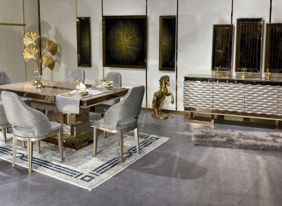 Luxurious Dining room Set Dining table 6x Chairs Sideboard Sideboard Mirror 11 pieces