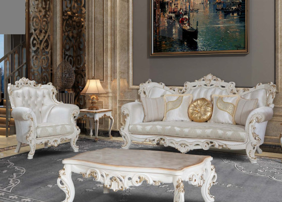 Chesterfield Sofa Upholstery Suite 3+1 Seat White Textile Three-seater Coffee table