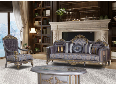 Sofa Chesterfield Set Purple Coffee table Designer Group 3-piece. Living room