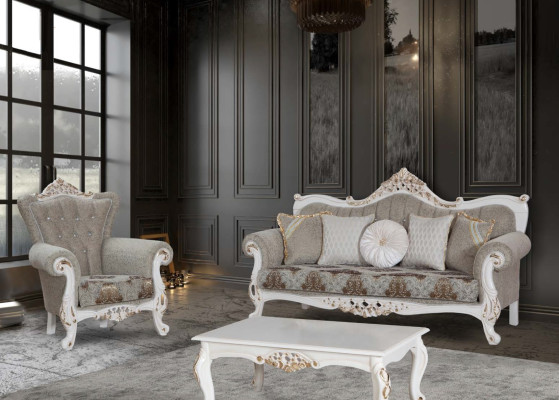 Beautiful armchair in classic style for the living room with shiny patterns