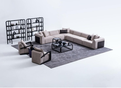 Modern sofa set L-shape couch with armchair gray corner couch textile sofa