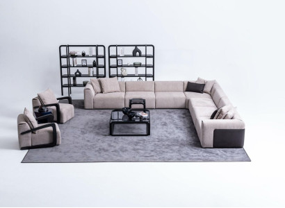 Luxury sofa set Seating group Living landscape L-shape Sofa Armchair Textile new