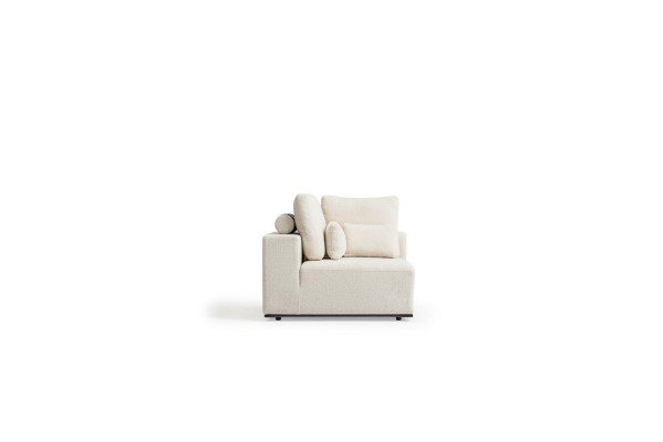 White upholstered sofa, modern couch, three-seater, textile furniture, wooden frame